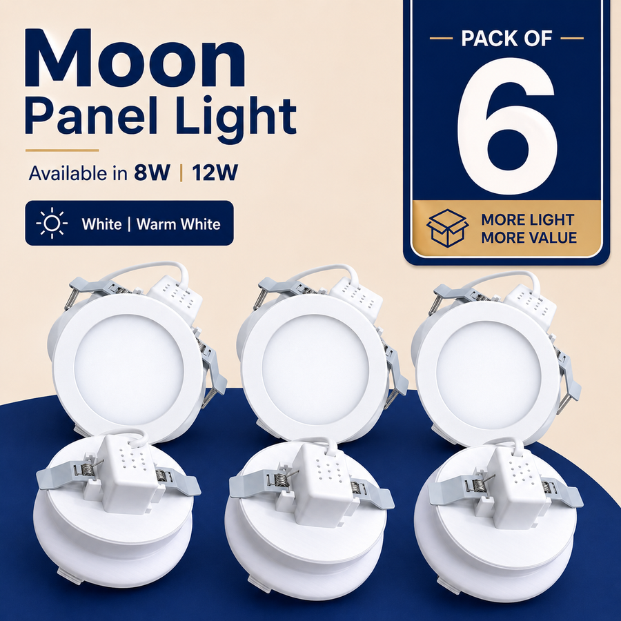 VK LED Moon Panel Light | 8W & 12W | White & Warm White | Recessed Ceiling Light | Pack of 6