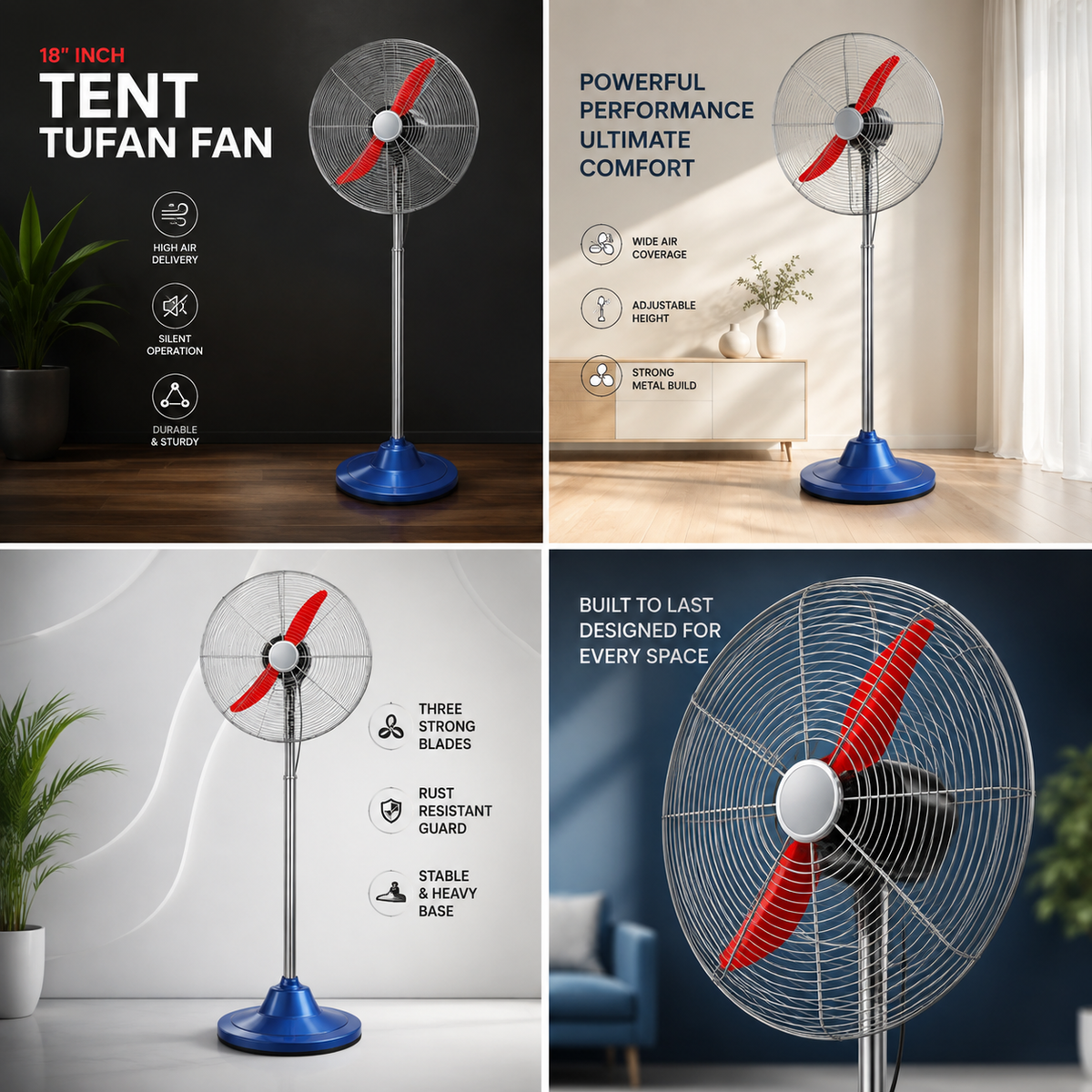 Tent Tufan Fan | 18 Inch | 3 Blade | 75-90W | Heavy Duty Metal Stand Fan | MOQ 2
