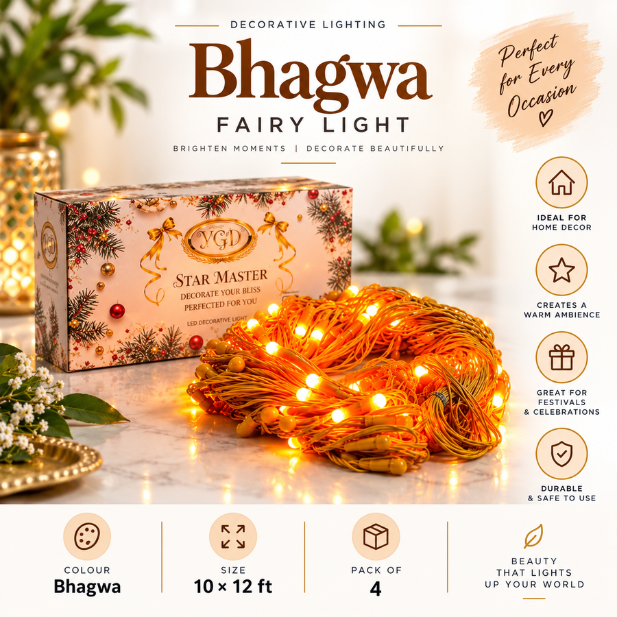 VK LED Bhagwa Fairy Light | Saffron/Orange Decorative Light | 10 × 12 ft