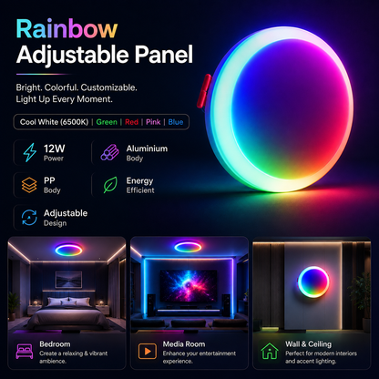 12W Rainbow Adjustable LED Panel Light – Multi Colour Decorative Wall & Ambient Light