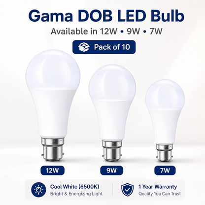 VK LED Gama DOB LED Bulb | 7W, 9W & 12W | Cool White 6500K | B22 Base | Pack of 10