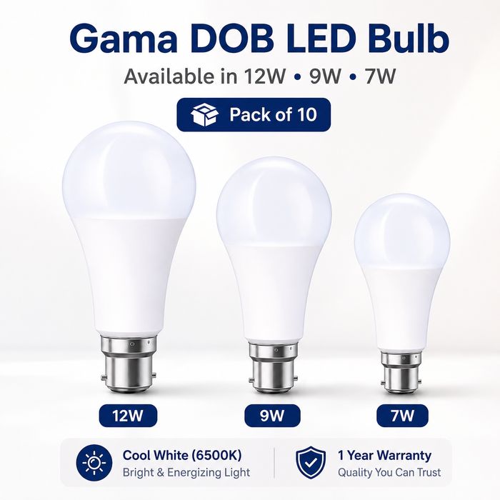 VK LED Gama DOB LED Bulb | 7W, 9W & 12W | Cool White 6500K | B22 Base | Pack of 10