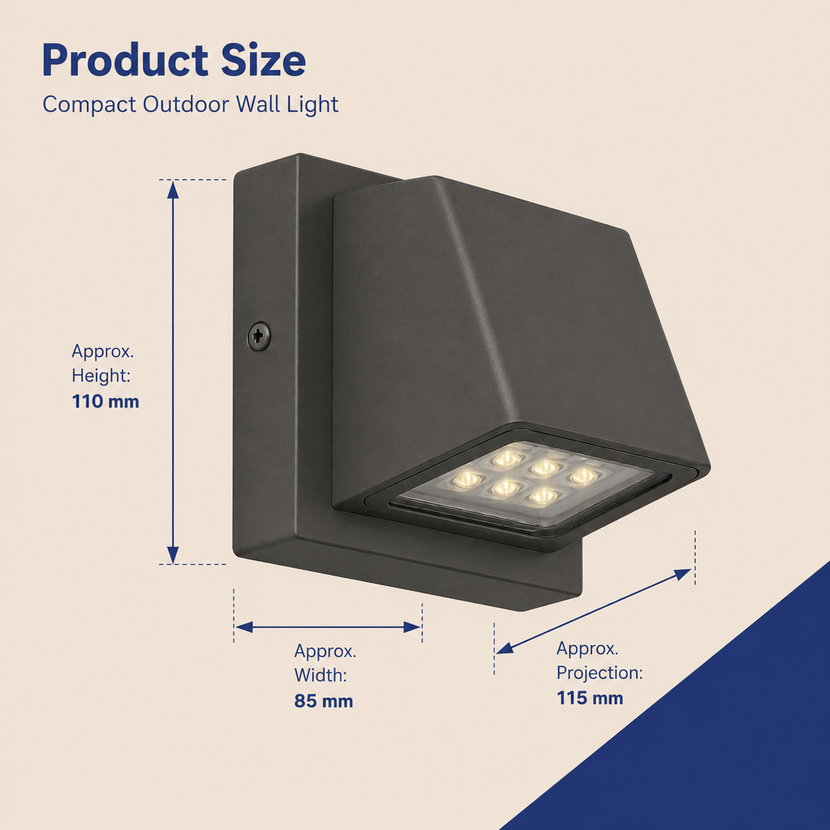VK LED 6W Outdoor Wall Light | Gold Metal Body | Warm White 3000K | Pack of 2