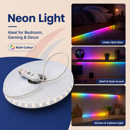 VK LED Neon Light 5 Meter | RGB Multicolour | Waterproof Decorative Strip Light with Remote