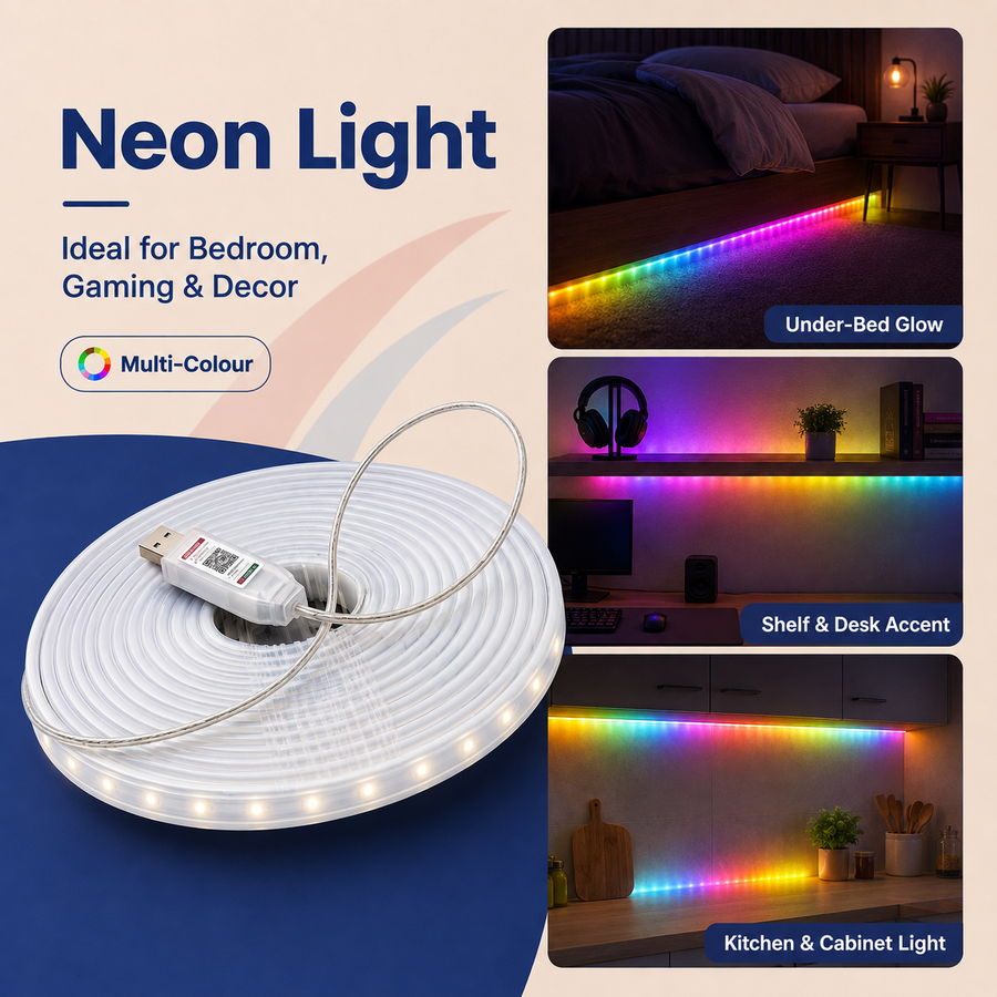 VK LED Neon Light 5 Meter | RGB Multicolour | Waterproof Decorative Strip Light with Remote