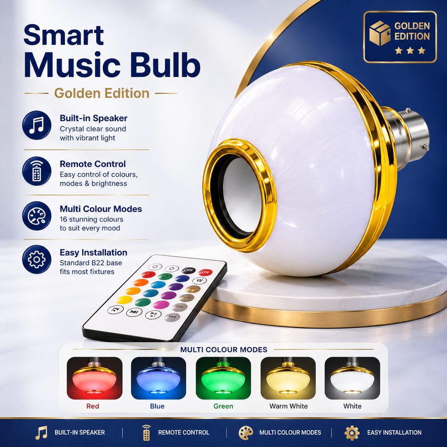 VK LED 12W Music Bulb (Golden) | RGB Multicolour Bluetooth Speaker Bulb with Remote | Pack of 6