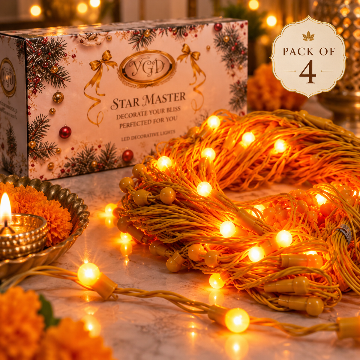 VK LED Bhagwa Fairy Light | Saffron/Orange Decorative Light | 10 × 12 ft