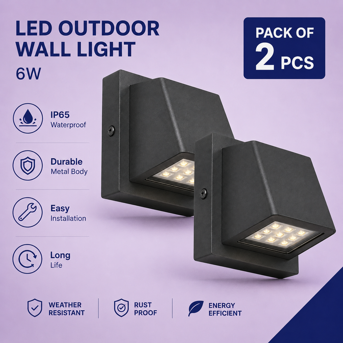 VK LED 6W Outdoor Wall Light | Gold Metal Body | Warm White 3000K | Pack of 2