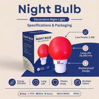 VK LED 0.5W Night Bulb | B22 Decorative LED Bulb | 6 Colours | Pack of 36
