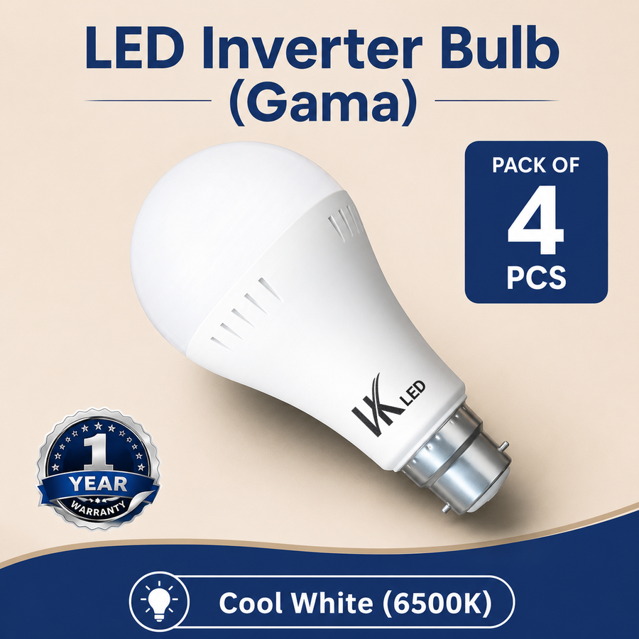VK LED 12W Inverter Bulb (Gama) | B22 Rechargeable Emergency LED Bulb | Cool White 6500K | Pack of 4