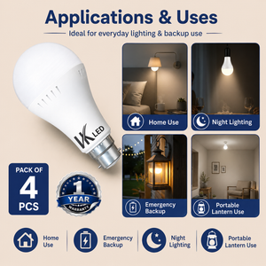 VK LED 12W Inverter Bulb (Gama) | B22 Rechargeable Emergency LED Bulb | Cool White 6500K | Pack of 4