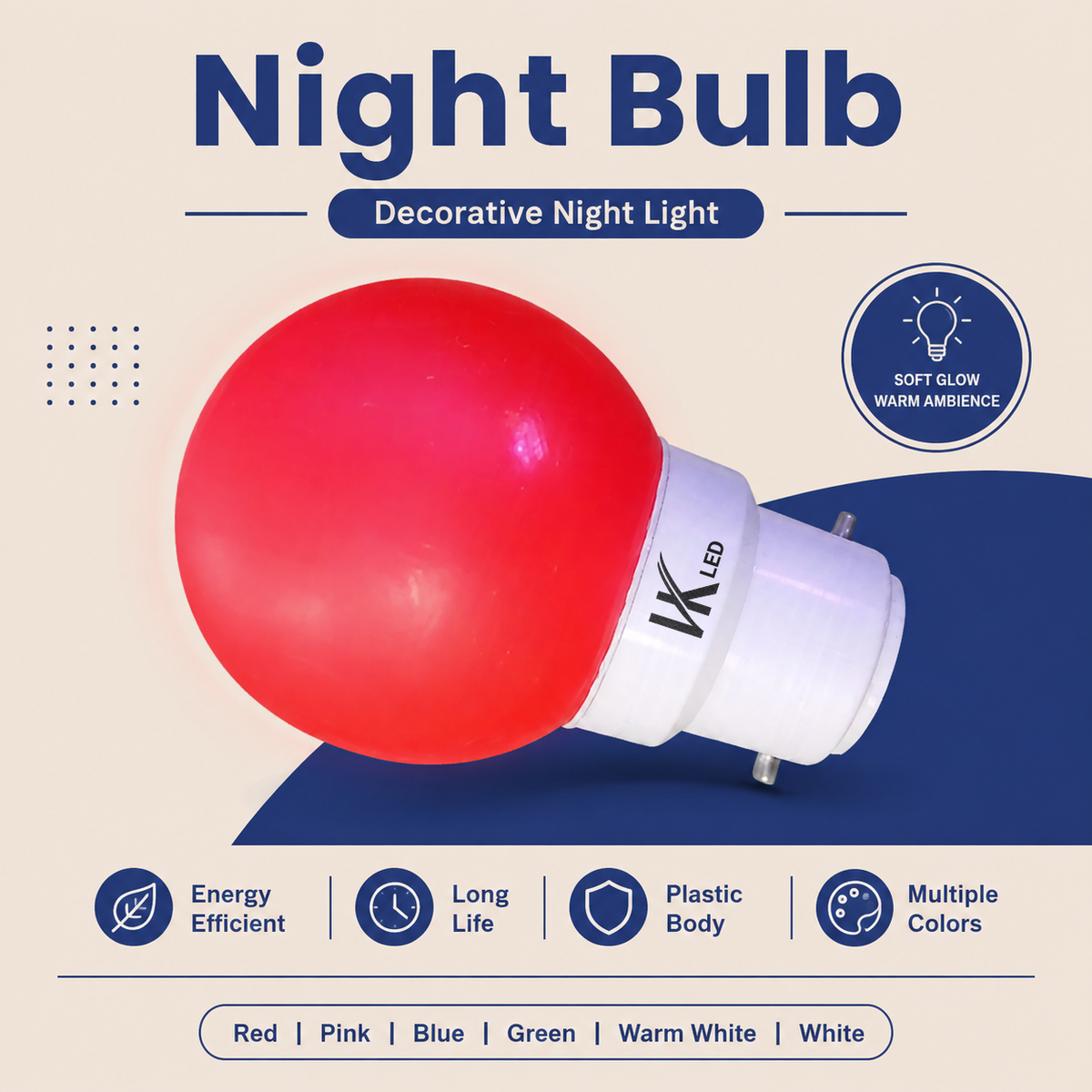 VK LED 0.5W Night Bulb | B22 Decorative LED Bulb | 6 Colours | Pack of 36
