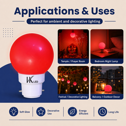 VK LED 0.5W Night Bulb | B22 Decorative LED Bulb | 6 Colours | Pack of 36