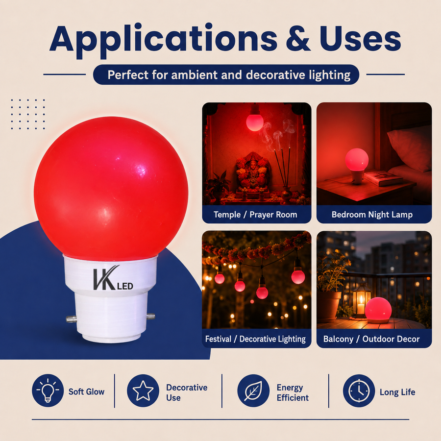 VK LED 0.5W Night Bulb | B22 Decorative LED Bulb | 6 Colours | Pack of 36