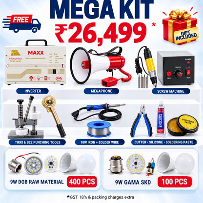 VK LED Mega Kit | 400 Pcs 9W DOB Raw Material + 100 Pcs 9W Gama SKD | Inverter + Megaphone + Tools + Gift