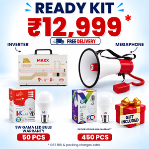 VK LED Ready Kit | 9W Gama LED Bulb 50 Pcs + 9W DOB LED Bulb 450 Pcs + Inverter + Megaphone + Gift