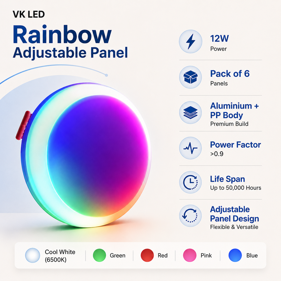 12W Rainbow Adjustable LED Panel Light – Multi Colour Decorative Wall & Ambient Light