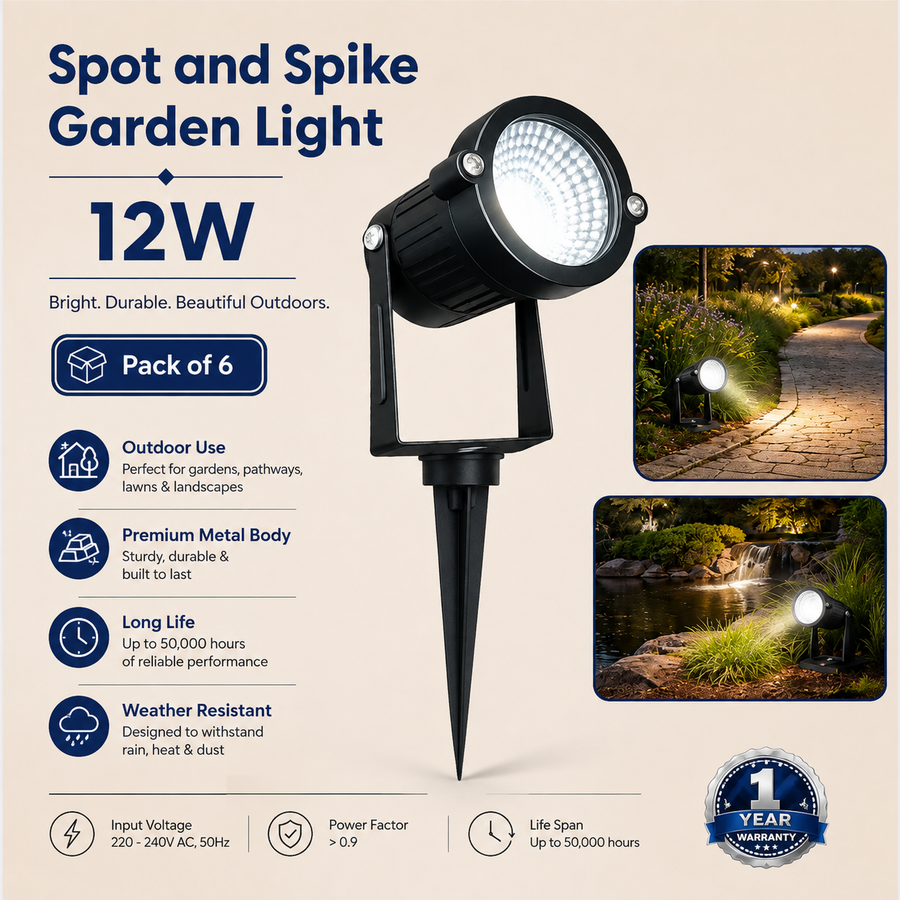VK LED Spot & Spike Garden Light | 9W, 12W & 15W | Outdoor Landscape Light | White & Warm White