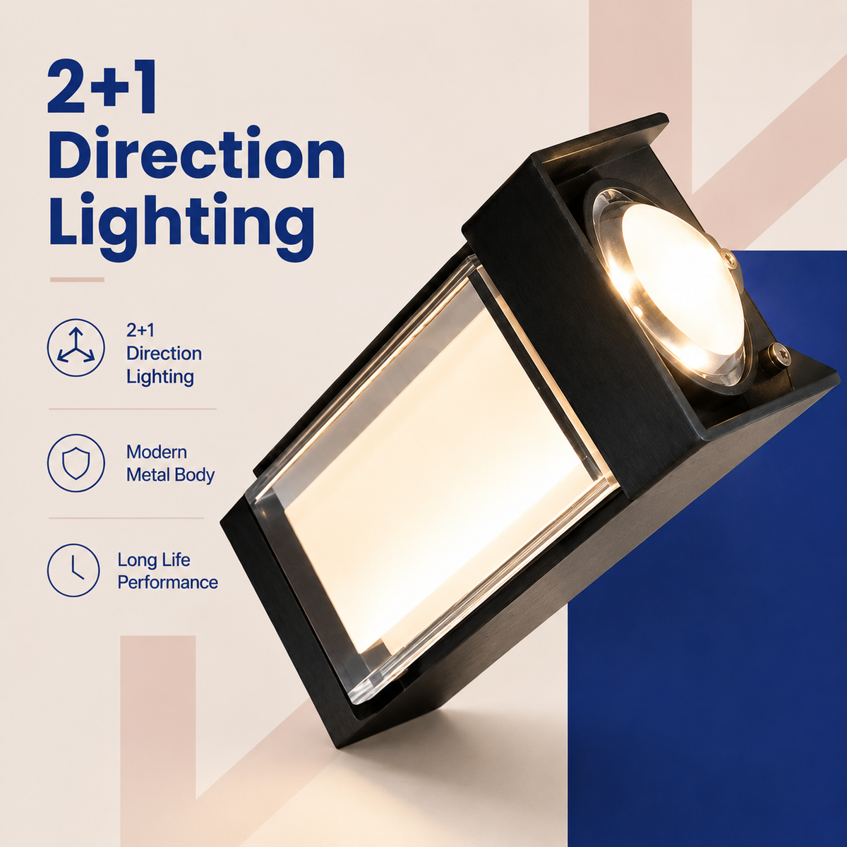 VK LED 2+1 Way Wall Light | 9W Warm White | Outdoor Decorative Wall Lamp | Pack of 6