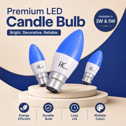 VK LED Candle Bulb | 3W & 5W | B22 Decorative LED Bulb | Multiple Colours | Pack of 4