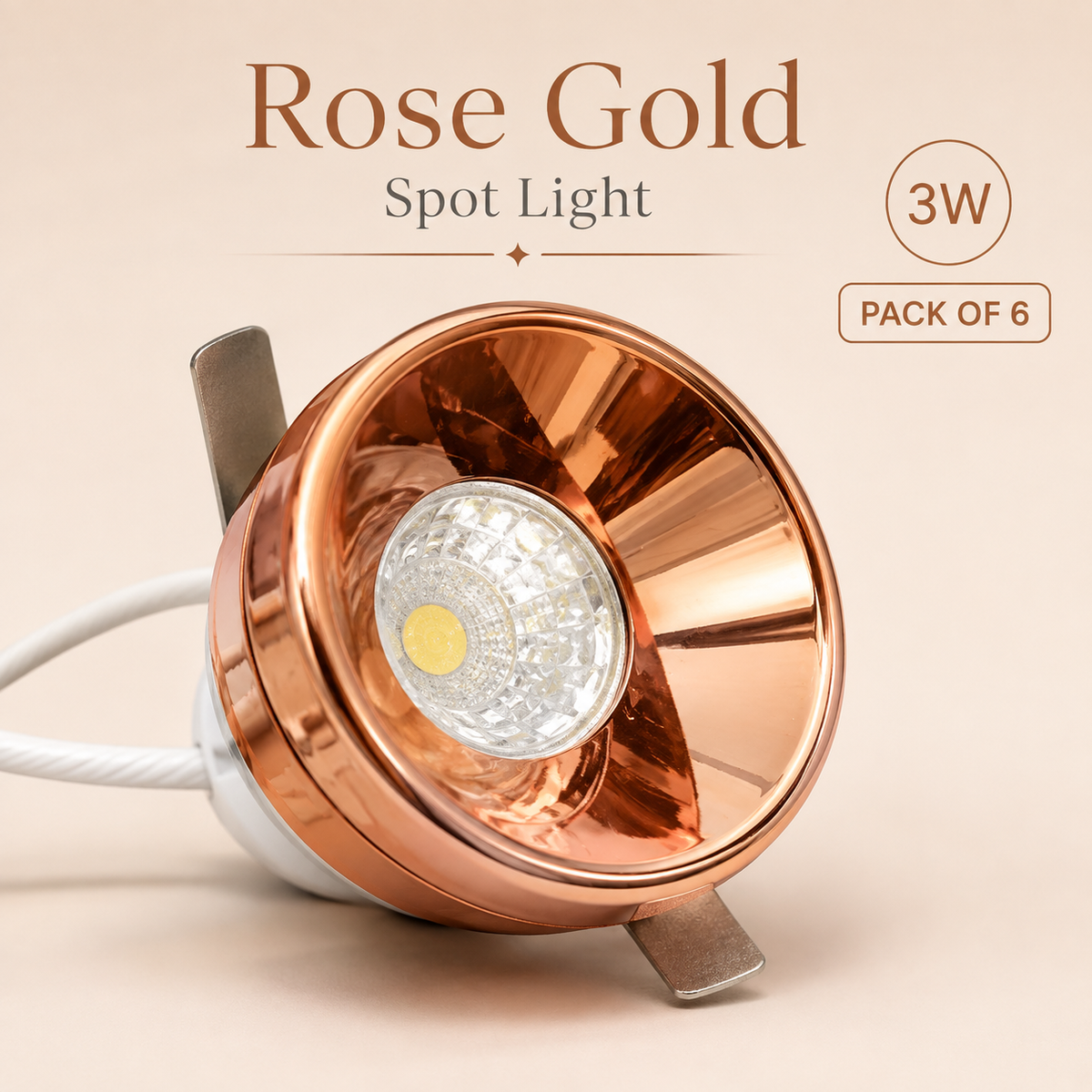 VK LED Rose Gold Spot Light (Makkhe) | 1W, 3W | White & Warm White | Pack of 6