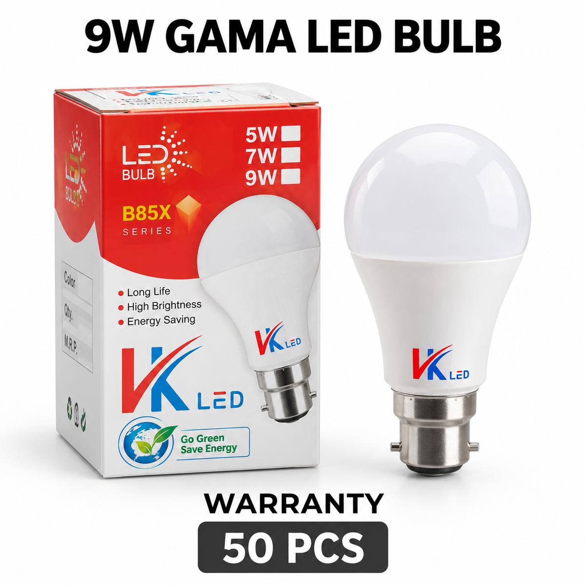 VK LED Ready Kit | 9W Gama LED Bulb 50 Pcs + 9W DOB LED Bulb 450 Pcs + Inverter + Megaphone + Gift
