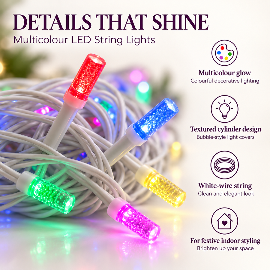 VK LED 8 mm Multi LED String Light | RGB Multicolour | 15 Meter