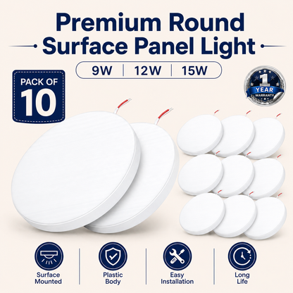 VK LED Round Surface Panel Light | 8W & 15W | Warm White 3000K & Cool White 6500K | Pack of 10