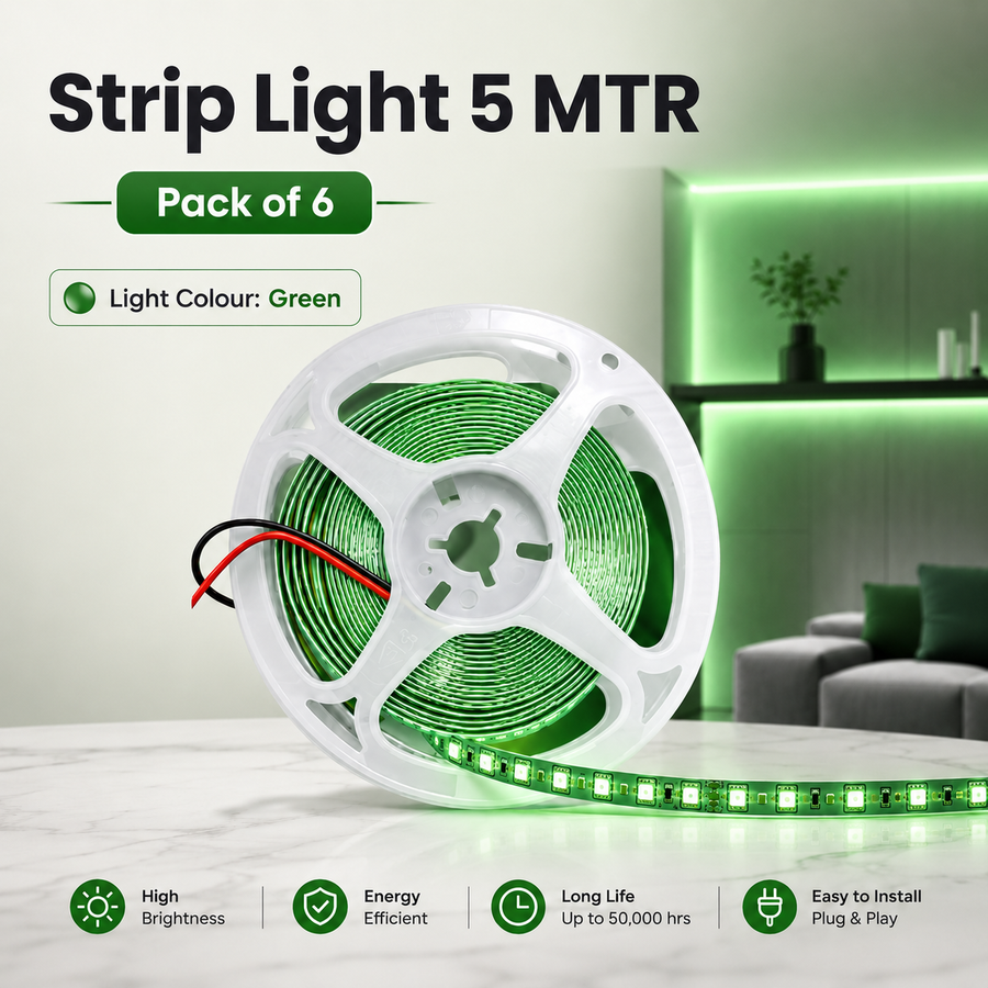VK LED Strip Light 5 Meter | Red, Blue, Green, Warm White & White | Copper Wire | Pack of 6