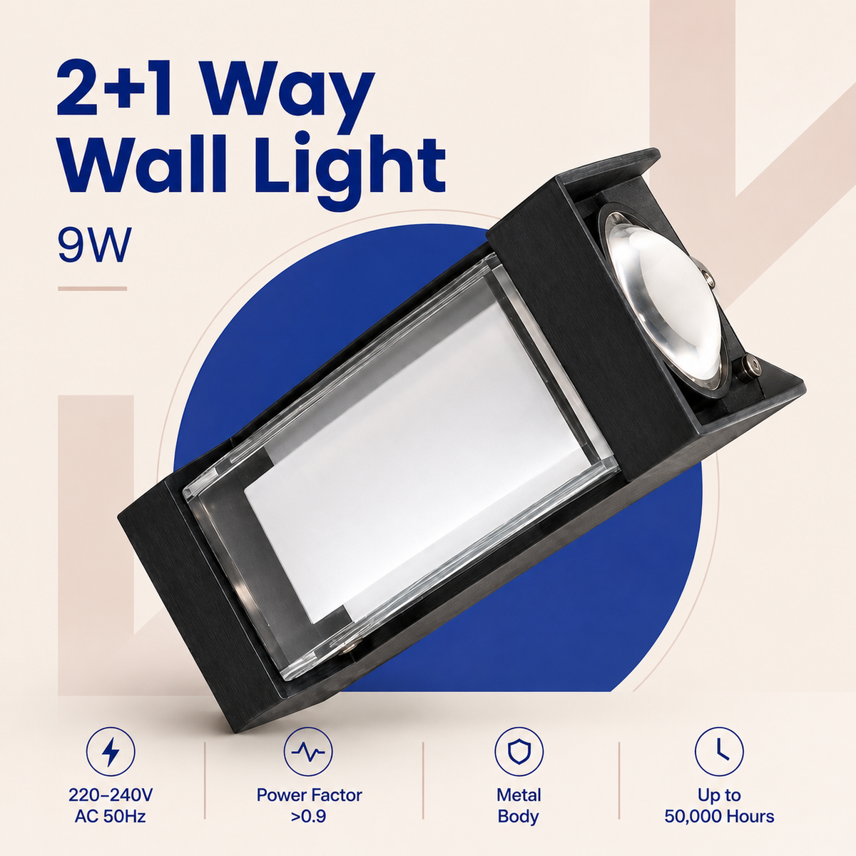 VK LED 2+1 Way Wall Light | 9W Warm White | Outdoor Decorative Wall Lamp | Pack of 6