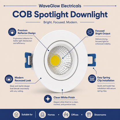 WaveGlow Premium COB LED Downlight | Recessed Ceiling Spotlight | Energy Efficient LED Light