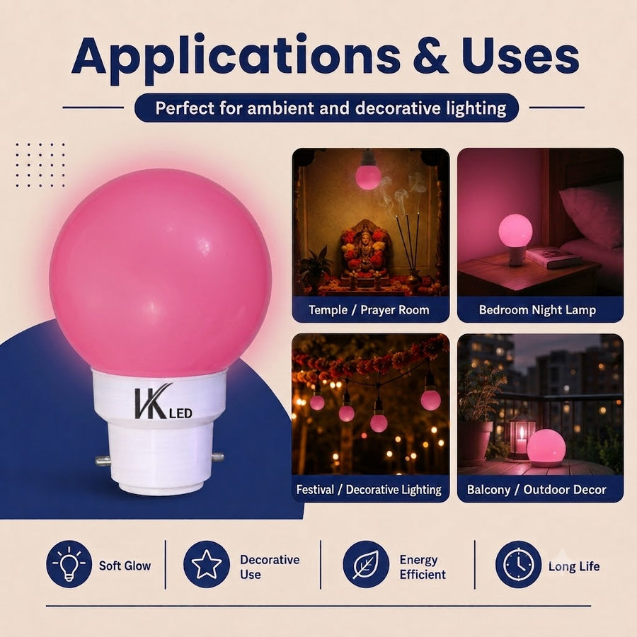 VK LED 0.5W Night Bulb | B22 Decorative LED Bulb | 6 Colours | Pack of 36