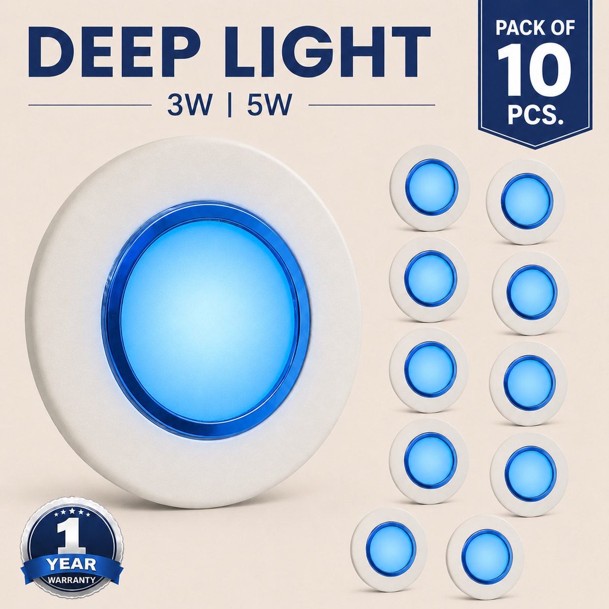 VK LED Deep Light | 3W & 5W | Pack of 10 PCS | Multiple Colour Options | 1 Year Warranty