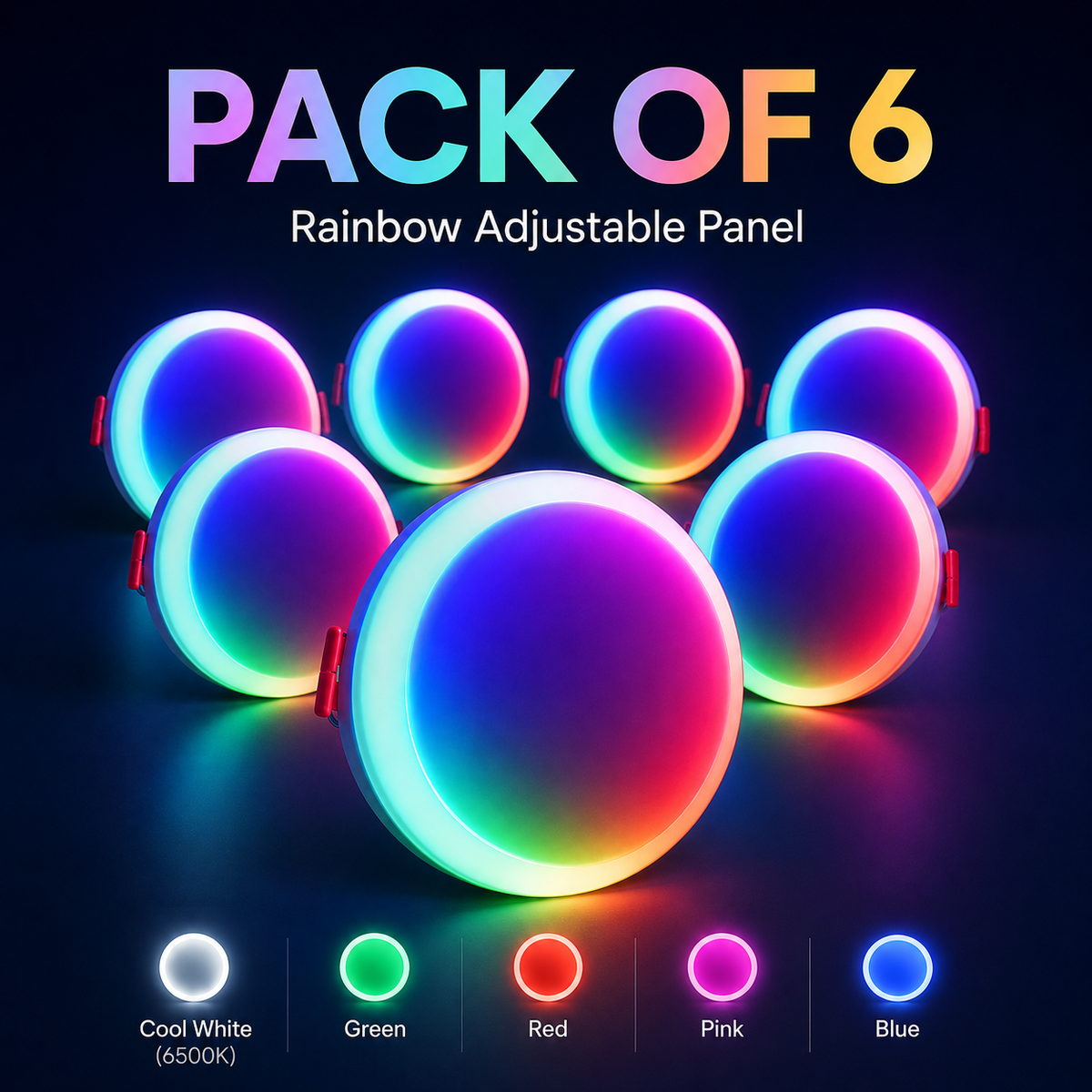 12W Rainbow Adjustable LED Panel Light – Multi Colour Decorative Wall & Ambient Light