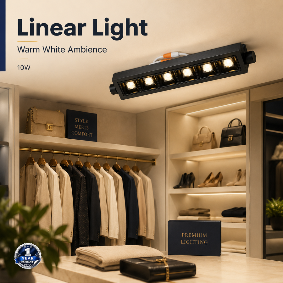 VK LED Linear Light | 10W Warm White | Black Metal Body | Pack of 6