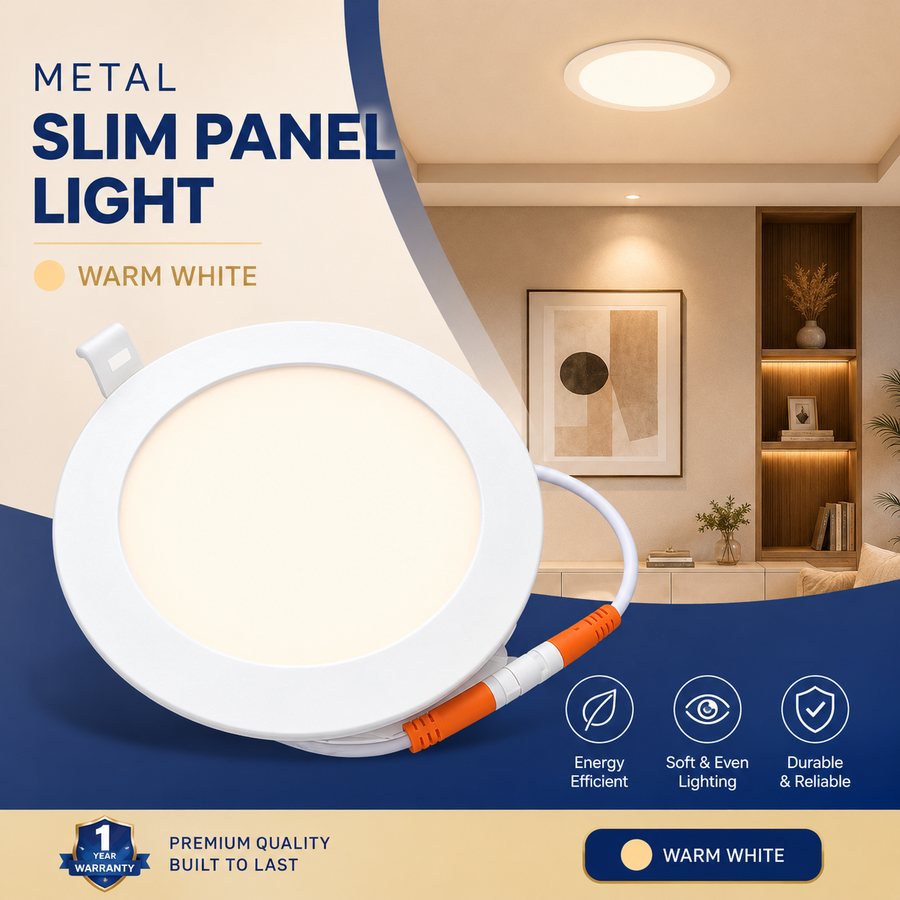 VK LED Metal Slim Panel Light | 8W, 12W & 15W | White & Warm White | Round Recessed Ceiling Light
