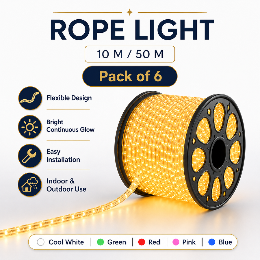 VK LED Rope Light | 10M & 50M | Cool White, Green, Red, Pink & Blue | Pack of 6