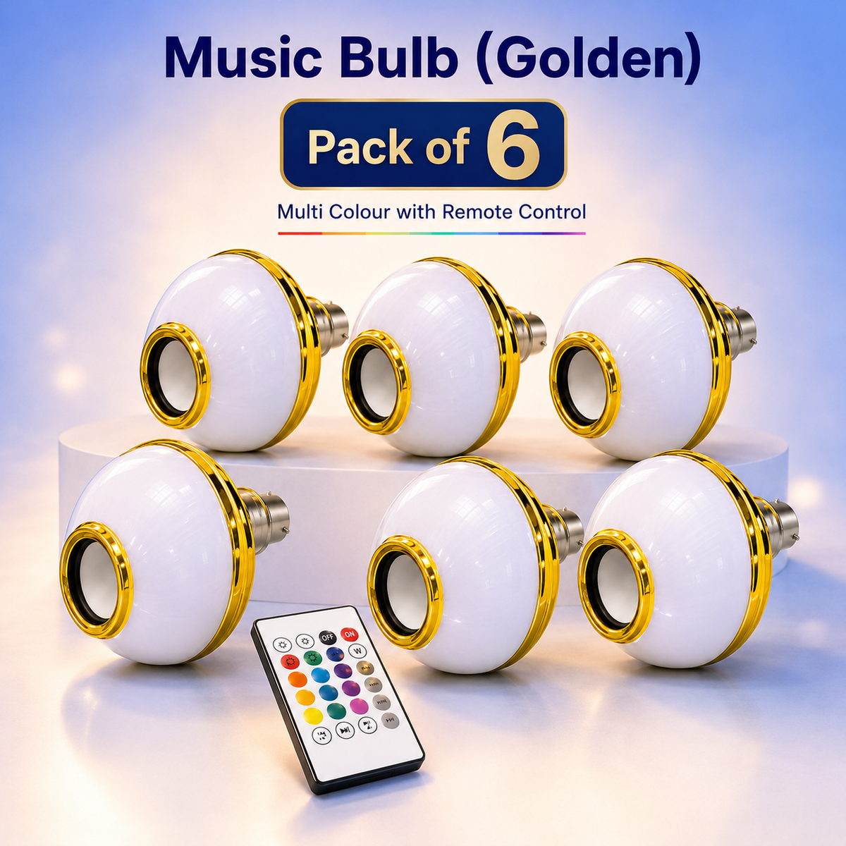 VK LED 12W Music Bulb (Golden) | RGB Multicolour Bluetooth Speaker Bulb with Remote | Pack of 6