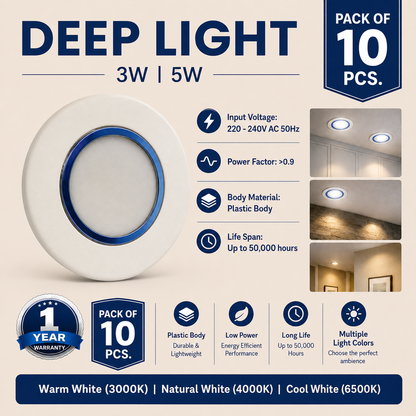 VK LED Deep Light | 3W & 5W | Pack of 10 PCS | Multiple Colour Options | 1 Year Warranty