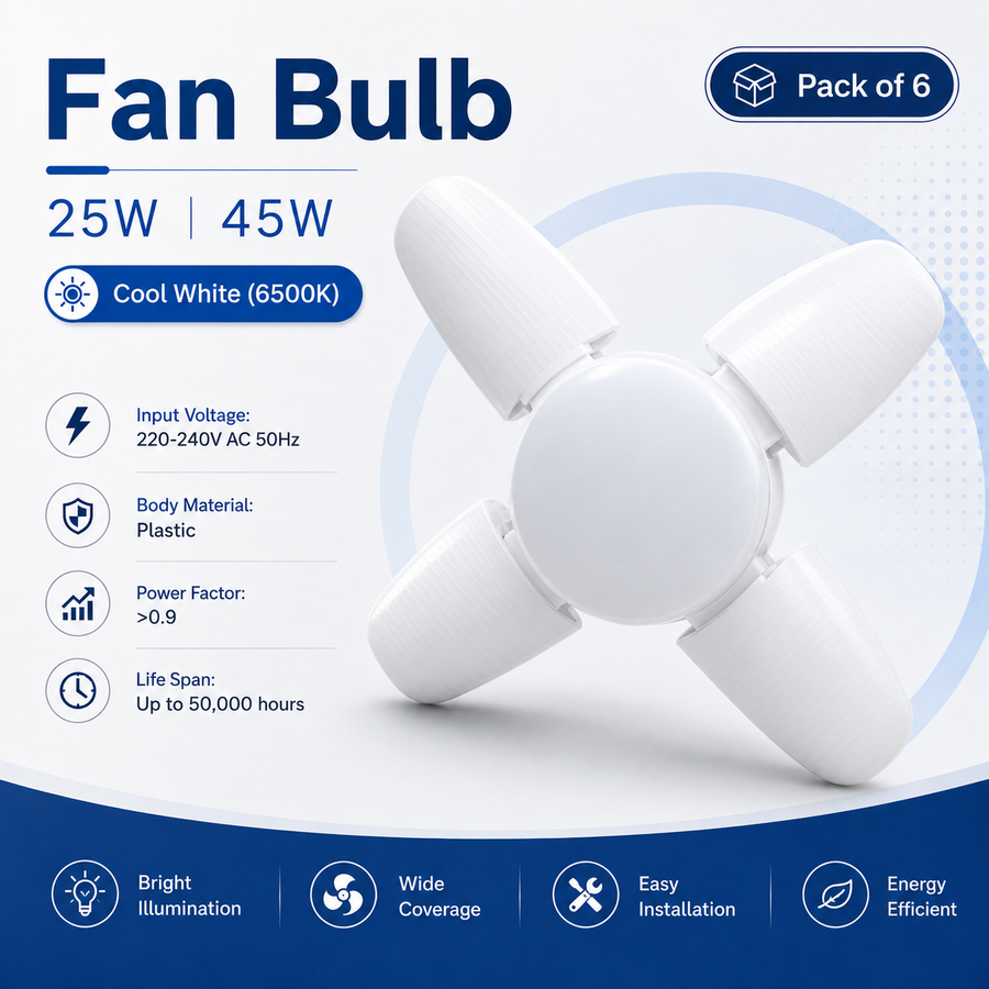 VK LED Fan Bulb | 25W & 45W | Cool White 6500K | Multi-Wing LED Bulb | Pack of 6