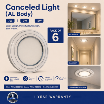 VK LED Concealed Light | Aluminium Body | 7W, 9W & 12W | Recessed Ceiling Light | 3000K & 6500K