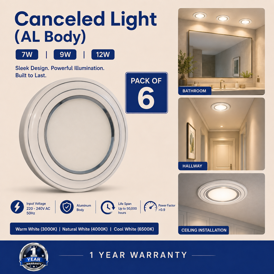 VK LED Concealed Light | Aluminium Body | 7W, 9W & 12W | Recessed Ceiling Light | 3000K & 6500K