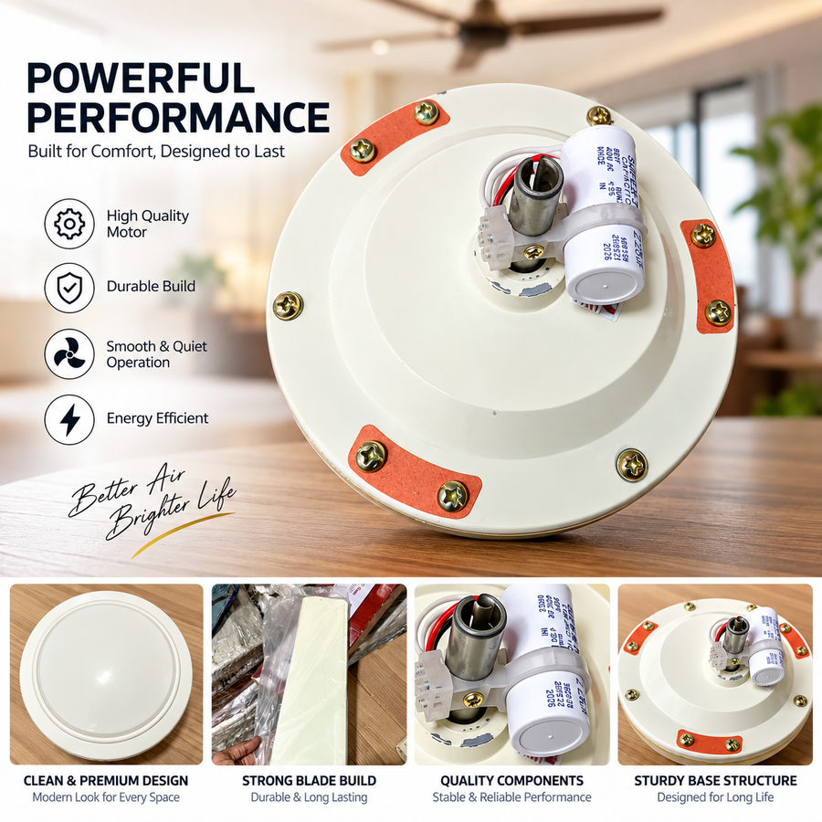 Ceiling Fan Motor Unit & Spare Parts Set | Premium Fan Blade | Capacitor & Wiring | Ivory Finish