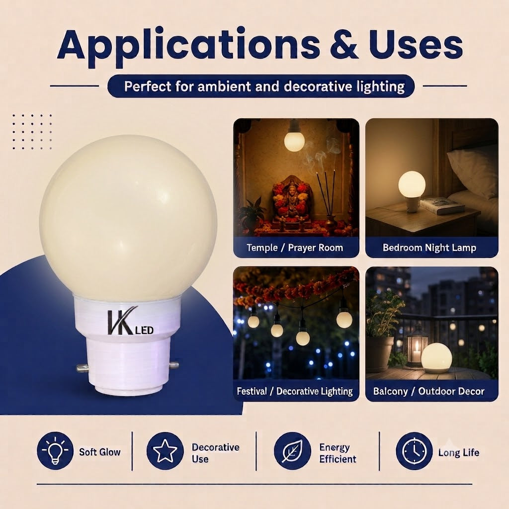 VK LED 0.5W Night Bulb | B22 Decorative LED Bulb | 6 Colours | Pack of 36