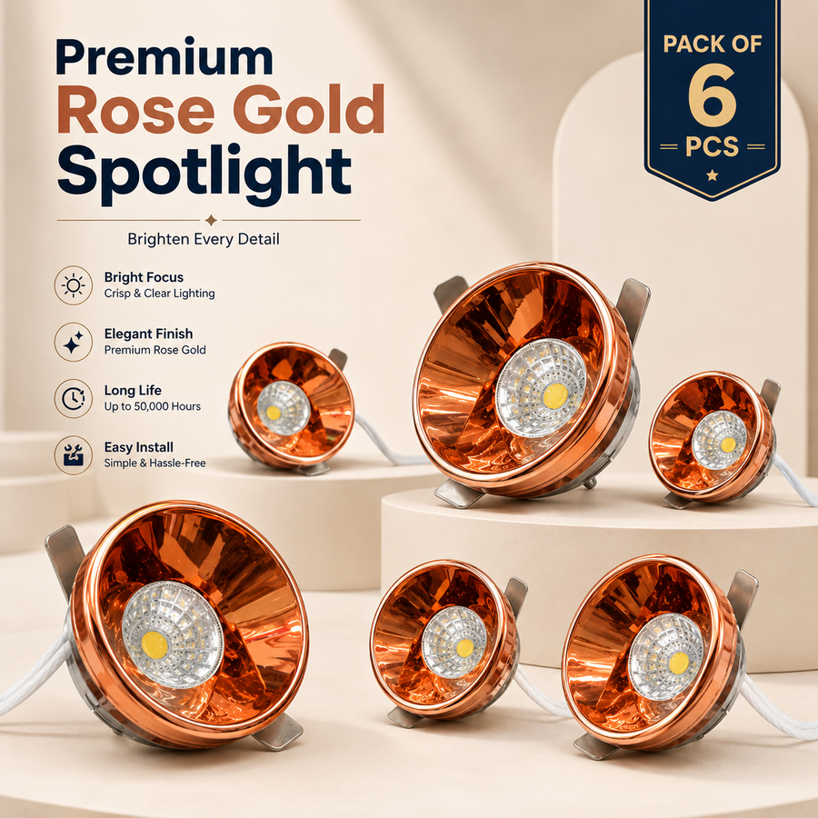 VK LED Rose Gold Spot Light (Makkhe) | 1W, 3W | White & Warm White | Pack of 6