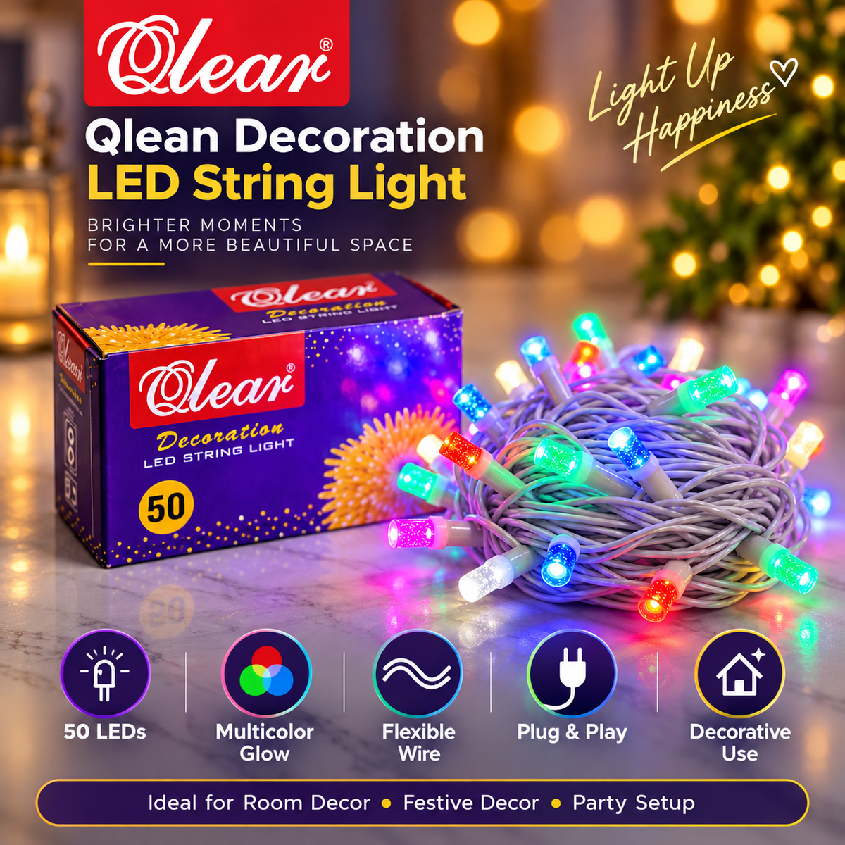 VK LED 8 mm Multi LED String Light | RGB Multicolour | 15 Meter