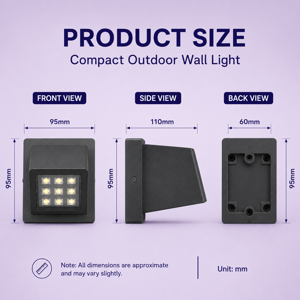 VK LED 6W Outdoor Wall Light | Gold Metal Body | Warm White 3000K | Pack of 2