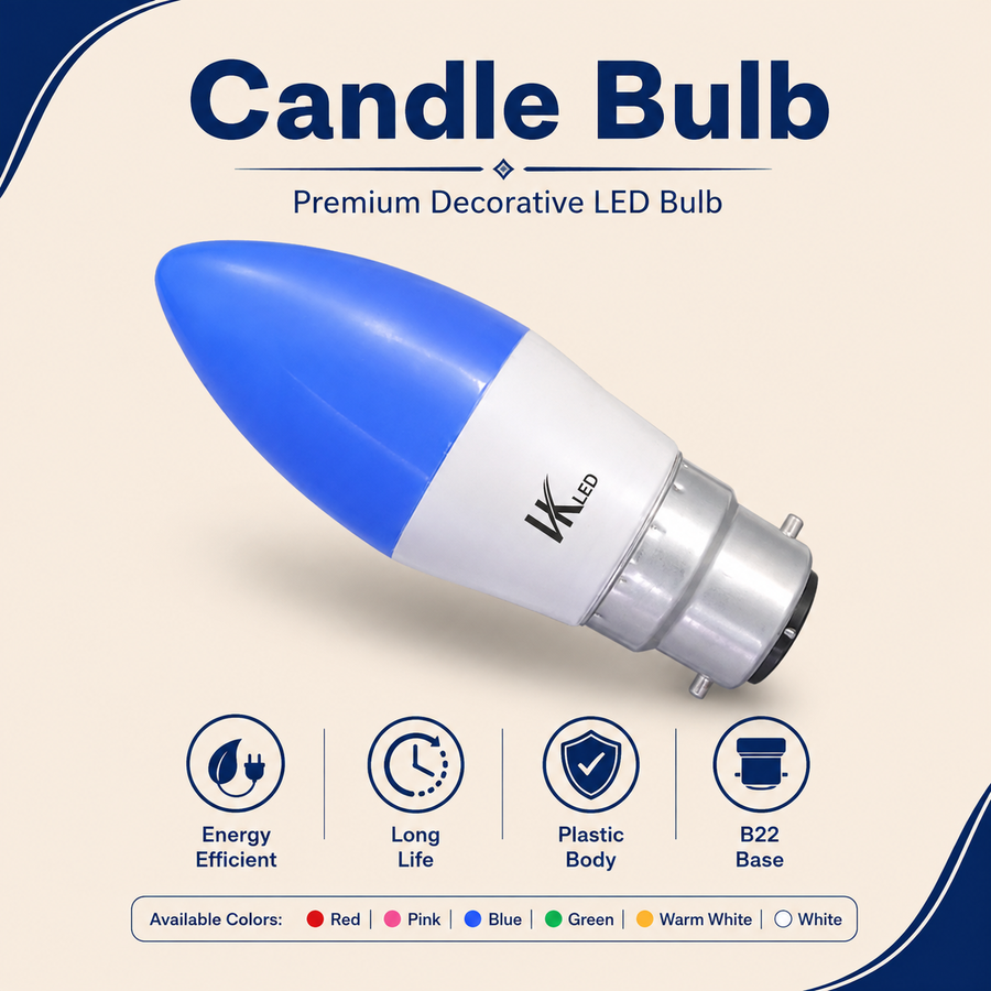 VK LED Candle Bulb | 3W & 5W | B22 Decorative LED Bulb | Multiple Colours | Pack of 4