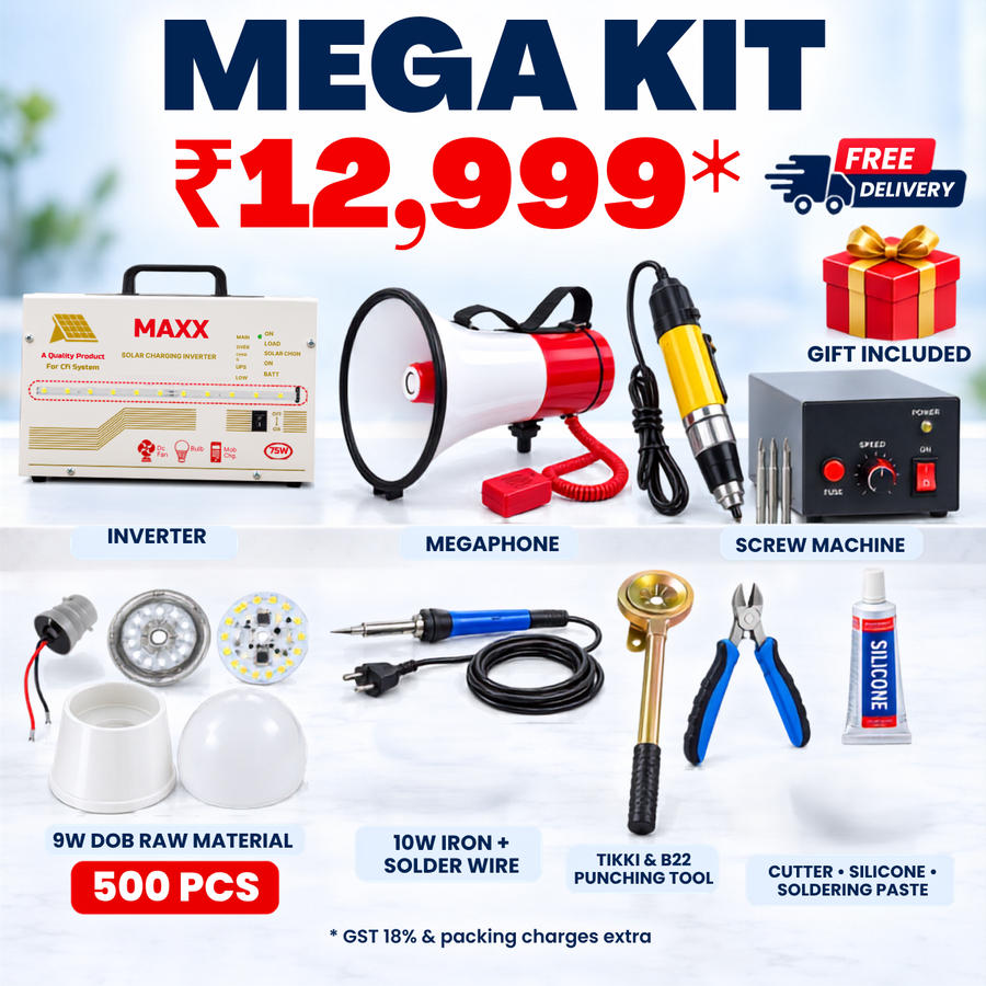 VK LED Mega Kit | LED Business Starter Kit | 9W DOB Raw Material 500 Pcs + Inverter + Tools + Machines + Gift