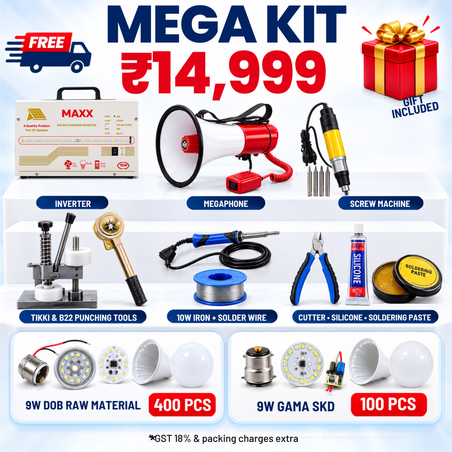 VK LED Mega Kit | 9W DOB Raw Material 400 Pcs + 9W Gama SKD 100 Pcs + Inverter + Tools + Megaphone + Gift